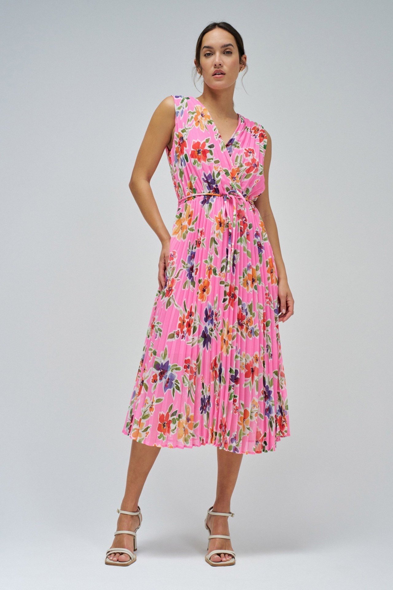 Vestido plisado estampado en rosa salsa jeans Vestido plisado estampado en rosa salsa jeans
